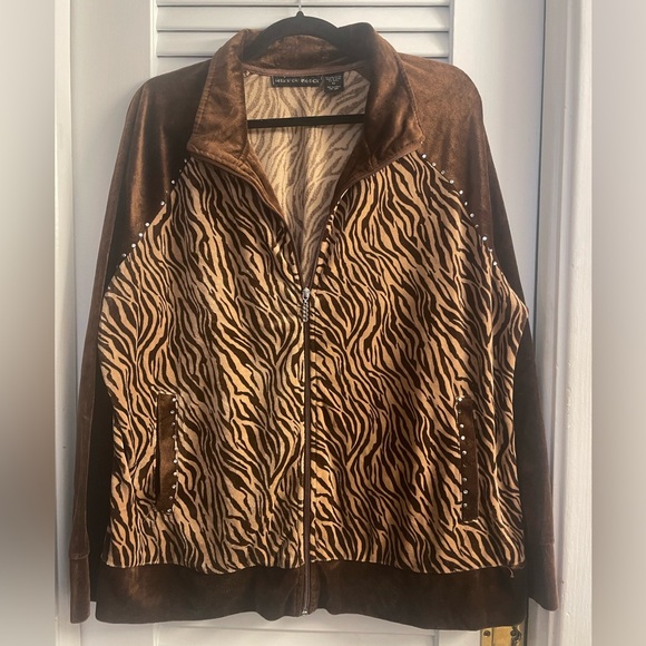 Mirror Image Size 3x Velour Animal Print Zip Up Jacket. Rhinestones Like New - Picture 1 of 8